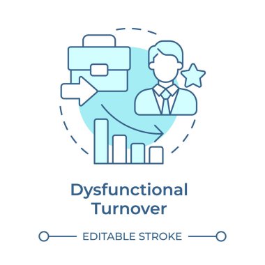 İşlevsiz dönüşüm, yumuşak mavi konsept simgesi. Değerli işçiler gidiyor. Personel zayiatı. Yuvarlak şekil çizimi. Soyut bir fikir. Grafik tasarımı. Promosyon malzemelerinde kullanması kolay,
