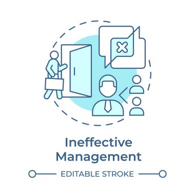 Yetersiz yönetim yumuşak mavi konsept simgesi. Yetenek kaybı. Gönüllü çalışan alımı yüzünden. Yuvarlak şekil çizimi. Soyut bir fikir. Grafik tasarımı. Promosyon malzemelerinde kullanması kolay,