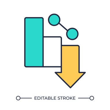 Eğilim eğrisi renk simgesi. İstatistiksel grafik, metrik analiz. Performans azalması, veri görselleştirmesi. İzole vektör çizimi. Düz renkli sembol tasarımı. Düzenlenebilir vuruş