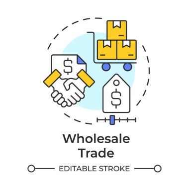 Toptan ticaret çok renkli konsept ikonu. Finansal anlaşma, ürün organizasyonu. Yuvarlak şekil çizimi. Soyut bir fikir. Grafik tasarımı. Kullanımı kolay, makalede broşür, broşür