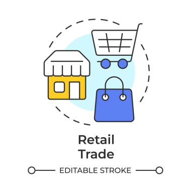 Perakende ticareti çok renkli konsept simgesi. Ticaret alışverişi. İş etkinliği. Dağıtım işlemi. Yuvarlak şekil çizimi. Soyut bir fikir. Grafik tasarımı. Kullanımı kolay, broşür