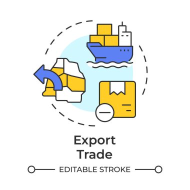 Ticaret çok renkli konsept simgesi ihraç et. Ulaşım organizasyonu. Lojistik sistem. Teslimat yönetimi. Yuvarlak şekil çizimi. Soyut bir fikir. Grafik tasarımı. Kullanımı kolay, broşür