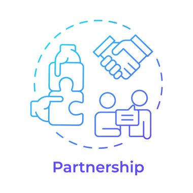 Ortaklık mavi gradyan konsept simgesi. Kârı paylaşan birkaç kişiye ait bir şirket. İş yapısı. Yuvarlak şekil çizimi. Soyut bir fikir. Grafik tasarımı. Bilgide kullanması kolay