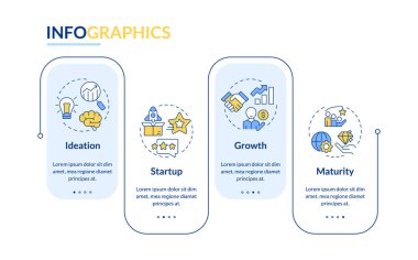 Başlangıç büyüme aşamaları dikdörtgen bilgi vektörü. İş projesi geliştirme. - Girişimcilik. Veri görselleştirmesi 4 adımda. Düzenlenebilir dikdörtgen seçenekler çizelgesi. Kullanılan Lato Kalın, Düzenli yazı tipleri