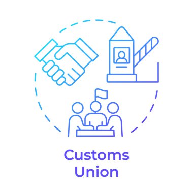 Gümrük birliği mavi gradyan konsept simgesi. Ortaklık organizasyonu, insanlar işbirliği. Sınır kontrolü. Yuvarlak şekil çizimi. Soyut bir fikir. Grafik tasarımı. Makalede ve broşürde kullanması kolay