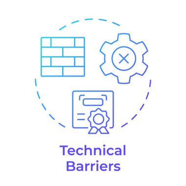 Teknik engeller mavi gradyan konsept simgesi. Uluslararası sertifika yönetmeliği. Standart kontrol. Yuvarlak şekil çizimi. Soyut bir fikir. Grafik tasarımı. Kullanımı kolay, broşür