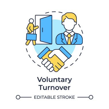 Gönüllü dönüşüm çok renkli konsept simgesi. Kişisel inisiyatifle sessizlik. Personel zayiatı. Yuvarlak şekil çizimi. Soyut bir fikir. Grafik tasarımı. Promosyon malzemelerinde kullanması kolay,