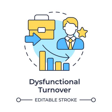 İşlevsiz ciro çok renkli konsept simgesi. Değerli işçiler gidiyor. Personel zayiatı. Yuvarlak şekil çizimi. Soyut bir fikir. Grafik tasarımı. Promosyon malzemelerinde kullanması kolay,
