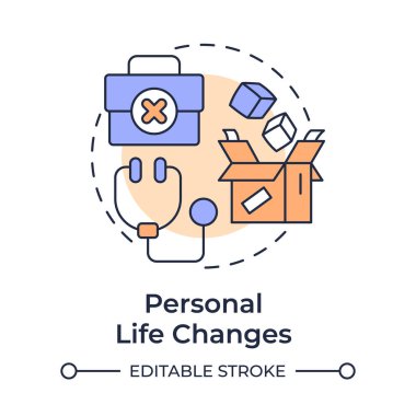 Özel hayat çok renkli konsept simgesini değiştirir. İş sessizliği. Gönüllü çalışan alımı yüzünden. Yuvarlak şekil çizimi. Soyut bir fikir. Grafik tasarımı. Promosyon malzemelerinde kullanması kolay,