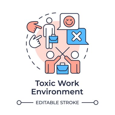 Toksik iş ortamı çok renkli konsept simgesi. İstemsiz çalışan değişiminin sebebi. Yuvarlak şekil çizimi. Soyut bir fikir. Grafik tasarımı. Promosyon malzemelerinde kullanması kolay,
