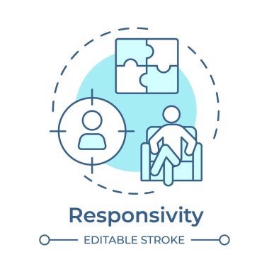 Yanıtlama yumuşak mavi konsept simgesi. Kişisel suçlu müdahaleleri. RNR modeli. Cezaevi yönetimi. Yuvarlak şekil çizimi. Soyut bir fikir. Grafik tasarımı. Kitapçıkta kullanması kolay