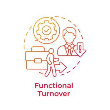 Functional turnover red gradient concept icon. Poor performing personnel. Staff attrition type. Round shape line illustration. Abstract idea. Graphic design. Easy to use in promotional material,