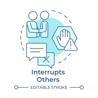 Yumuşak mavi kavram ikonunu böler. Sosyal beceriler. İletişim elemanları. Zor bir konuşma. Yuvarlak şekil çizimi. Soyut bir fikir. Grafik tasarımı. Günlük paylaşımında kullanması kolay