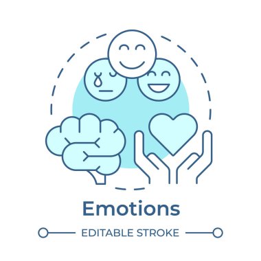 Duygular yumuşak mavi konsept simgesi. Duygusal zeka, akıl sağlığı. Empati bakımı. Yuvarlak şekil çizimi. Soyut bir fikir. Grafik tasarımı. Günlük paylaşımı ve kitapçığında kullanması kolay