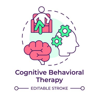 Bilişsel davranış terapisi çok renkli konsept ikonu. Zihinsel süreçler, psikolojik terapi. Yuvarlak şekil çizimi. Soyut bir fikir. Grafik tasarımı. Günlük paylaşımı ve kitapçığında kullanması kolay