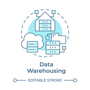 Veri depolama yumuşak mavi konsept simgesi. BT altyapısı, veri merkezleri. Uzak teknoloji. Yuvarlak şekil çizimi. Soyut bir fikir. Grafik tasarımı. Bilgide ve sunumda kullanması kolay