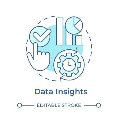 Veri içgörüleri yumuşak mavi konsept simgesi. İşlem akışı, performans yönetimi. Yuvarlak şekil çizimi. Soyut bir fikir. Grafik tasarımı. Bilgide ve sunumda kullanması kolay