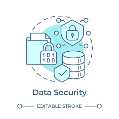 Veri güvenliği yumuşak mavi konsept simgesi. Siber güvenlik, sistem gizliliği. Veri şifreleme. Yuvarlak şekil çizimi. Soyut bir fikir. Grafik tasarımı. Bilgide ve sunumda kullanması kolay