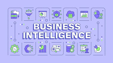 İş zekası mor kelime konsepti. Siber güvenlik, veri örgütü. Tipografi afişi. Başlık metniyle vektör illüstrasyonu, düzenlenebilir simge rengi. İnbot Sans yazı tipi kullanıldı