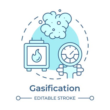 Gazlanma yumuşak mavi konsept simgesi. Yanan biyoyakıt, yüksek sıcaklık. Atık yönetimi. Yuvarlak şekil çizimi. Soyut bir fikir. Grafik tasarımı. Makalede ve broşürde kullanması kolay