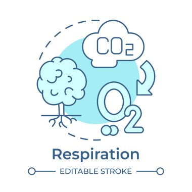Solunum yumuşak mavi konsept simgesi. Karbondioksit, bitki fotosentezi. Ekoloji çarpması. Yuvarlak şekil çizimi. Soyut bir fikir. Grafik tasarımı. Makalede ve broşürde kullanması kolay