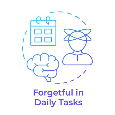 Günlük görevlerde unutkanlık, mavi gradyan konsept ikonu. Akıl sağlığı, sağlık durumu. Hafıza sorunu. Yuvarlak şekil çizimi. Soyut bir fikir. Grafik tasarımı. Günlük paylaşımı ve kitapçığında kullanması kolay