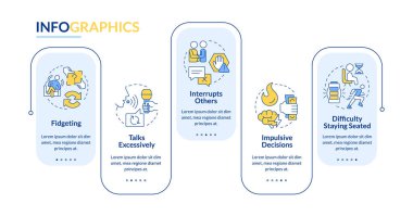 Hiperaktif psikolojik sorunlar dikdörtgen bilgi vektörü. İletişim yetenekleri, kendini kontrol etme. Veri görselleştirmesi 5 adımda. Düzenlenebilir dikdörtgen seçenekler çizelgesi. Kullanılan Lato Kalın, Düzenli yazı tipleri