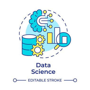 Veri bilimi çok renkli konsept simgesi. Büyük veri analizleri. Makine öğrenme, istatistiksel diyagram. Yuvarlak şekil çizimi. Soyut bir fikir. Grafik tasarımı. Bilgide kullanması kolay