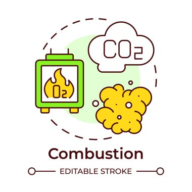 Yanma çok renkli konsept simgesi. Kimyasal süreç, ısı artışı. Karbon monoksit. Yuvarlak şekil çizimi. Soyut bir fikir. Grafik tasarımı. Makalede ve broşürde kullanması kolay