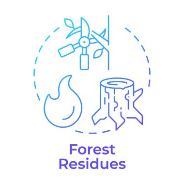 Orman, mavi gradyan konsept ikonu olarak kalır. Orman yönetimi, ahşap hasat. Ağaç kesimi. Yuvarlak şekil çizimi. Soyut bir fikir. Grafik tasarımı. Makalede ve broşürde kullanması kolay