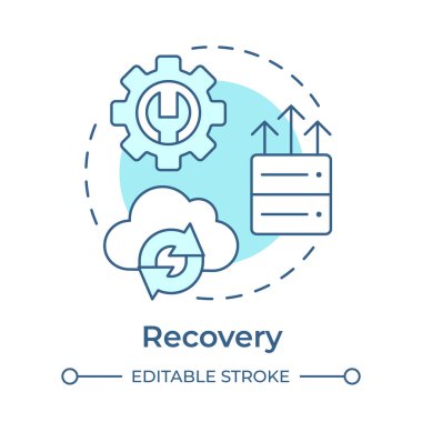 Yumuşak mavi konsept simgesini geri kazan. Bulut servisi, veri yönetimi. IT altyapısı, sistem kontrolü. Yuvarlak şekil çizimi. Soyut bir fikir. Grafik tasarımı. Broşürde kullanması kolay, kitapçık.