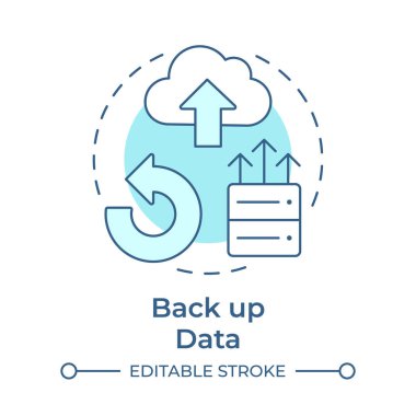 Yedek veri yumuşak mavi konsept simgesi. Bilgi senkronizasyonu, yedekleme devrede. Bulut altyapısı. Yuvarlak şekil çizimi. Soyut bir fikir. Grafik tasarımı. Broşürde kullanması kolay, kitapçık.