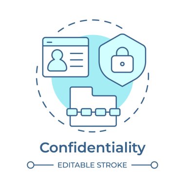 Gizlilik, yumuşak mavi konsept ikonu. Erişim kontrolü, veri şifreleme. Yasal uyum sağlama. Yuvarlak şekil çizimi. Soyut bir fikir. Grafik tasarımı. Broşürde kullanması kolay, kitapçık.