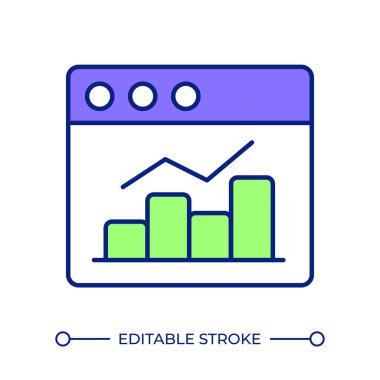 Web analiz çizgisi renk simgesi. Web sitesi istatistikleri, veri toplama. Çizelge eğilimi, istatistiksel şema. İş görüşü. İzole vektör çizimi. Düz renkli sembol tasarımı. Düzenlenebilir vuruş