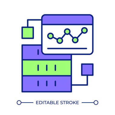 Veri analiz çizgisi renk simgesi. Sunucu izleme, ağ yönetimi. Sistem performansı. Verimlilik takibi. İzole vektör çizimi. Düz renkli sembol tasarımı. Düzenlenebilir vuruş