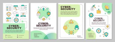 Siber güvenlik yeşil daire broşürü. İnternet güvenliği, veri koruması. Renk çizgisi simgeli broşür reklam tasarımı. Düzenlenebilir 4 sayfa. Kullanılan Arial-Kalın, Myriad Pro-Normal yazı tipleri
