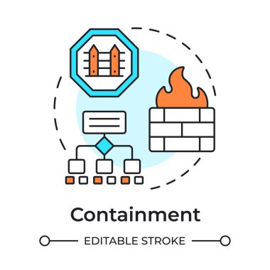 Kapsama çok renkli konsept simgesi. Ağ mimarisi, güvenlik duvarı koruması. Sistem güvenliği. Yuvarlak şekil çizimi. Soyut bir fikir. Grafik tasarımı. Broşürde kullanması kolay, kitapçık.