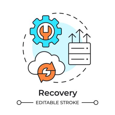 Kurtarma çok renkli konsept simgesi. Bulut servisi, veri yönetimi. IT altyapısı, sistem kontrolü. Yuvarlak şekil çizimi. Soyut bir fikir. Grafik tasarımı. Broşürde kullanması kolay, kitapçık.