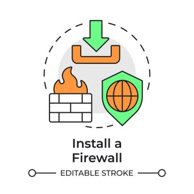 Bir güvenlik duvarı çok renkli konsept simgesi yükle. İnternet güvenliği, güvenli bağlantı. Veri koruması. Yuvarlak şekil çizimi. Soyut bir fikir. Grafik tasarımı. Broşürde kullanması kolay, kitapçık.
