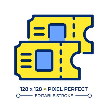 Tickets pixel perfect line color icon. Vouchers to ride public transport. Pass to entertainment event. Lifestyle. Isolated vector illustration. Flat colorful symbol design. Editable stroke