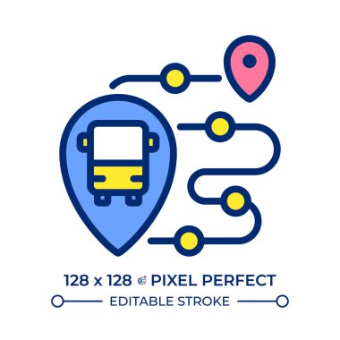 Canlı takip piksel mükemmel çizgi renk simgesi. Seyahat planlama uygulaması. Planlama yolculuğu. Toplu taşıma navigasyonu. İzole vektör çizimi. Düz renkli sembol tasarımı. Düzenlenebilir vuruş