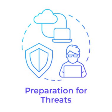 Tehditler için hazırlık mavi gradyan konsept simgesi. Veri koruması, kişisel mahremiyet. Güvenlik yönetimi. Yuvarlak şekil çizimi. Soyut bir fikir. Grafik tasarımı. Broşürde kullanması kolay