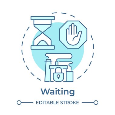 Yumuşak mavi konsept ikonu bekliyor. Zaman yönetimi, endüstriyel üretim. İşlem kontrolü. Yuvarlak şekil çizimi. Soyut bir fikir. Grafik tasarımı. Yazıda ve bilgide kullanması kolay