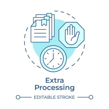 Ekstra işlemeli yumuşak mavi konsept simgesi. İdari işler, evrak işlemleri. Yuvarlak şekil çizimi. Soyut bir fikir. Grafik tasarımı. Yazıda ve bilgide kullanması kolay