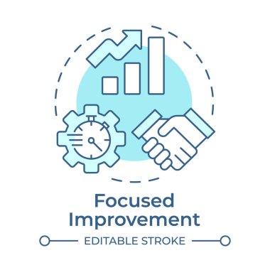 Odaklanmış geliştirme yumuşak mavi konsept simgesi. İş birliği, takım çalışması ortaklığı. Yuvarlak şekil çizimi. Soyut bir fikir. Grafik tasarımı. Yazıda ve bilgide kullanması kolay