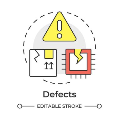 Kusurlu konsept simgesi. Elektronik bileşenler, ürün hasarı. Teslimat paketi. Yuvarlak şekil çizimi. Soyut bir fikir. Grafik tasarımı. Yazıda ve bilgide kullanması kolay