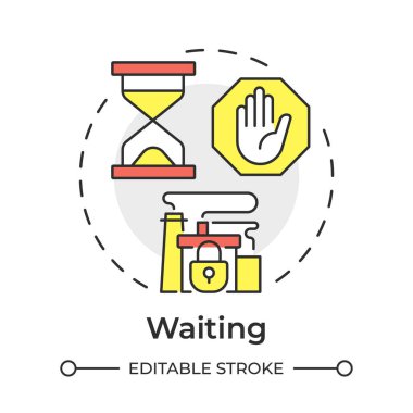 Çok renkli konsept simgesi bekleniyor. Zaman yönetimi, endüstriyel üretim. İşlem kontrolü. Yuvarlak şekil çizimi. Soyut bir fikir. Grafik tasarımı. Yazıda ve bilgide kullanması kolay