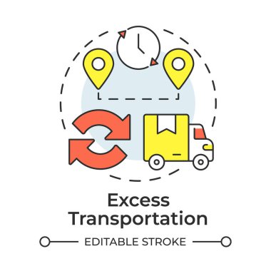Aşırı ulaşım çok renkli konsept simgesi. Teslimat servisi, sipariş takibi. Mal taşımacılığı. Yuvarlak şekil çizimi. Soyut bir fikir. Grafik tasarımı. Makalede kullanması kolay