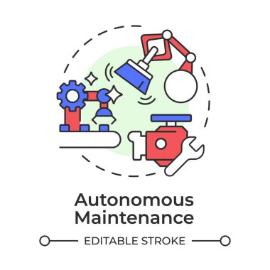 Özerk bakım çok renkli konsept simgesi. Endüstriyel otomasyon, akıllı fabrika. Üretim hattı. Yuvarlak şekil çizimi. Soyut bir fikir. Grafik tasarımı. Makalede kullanması kolay