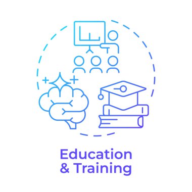 Eğitim ve eğitim mavi gradyan konsept simgesi. Çalışan eğitimi, profesyonel gelişim. Şirket koçu. Yuvarlak şekil çizimi. Soyut bir fikir. Grafik tasarımı. Makalede kullanması kolay